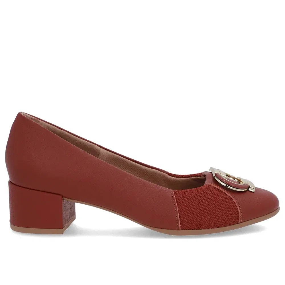Scarpin Marrom Couro Lateral Tecido