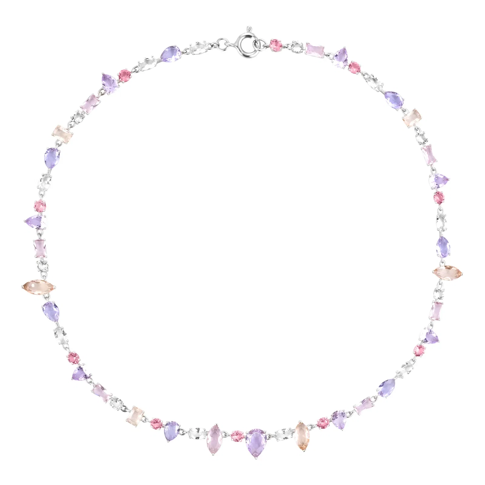Colar Life Colors em Prata 925 com Cristais Rosas e Roxos, 40cm — imagem 1