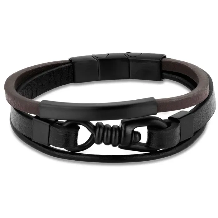 Pulseira Life em Couro VI Marrom com Aço