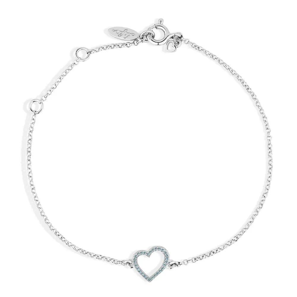 Pulseira Life Love Coração em Prata 925 com Pedras Azuis
