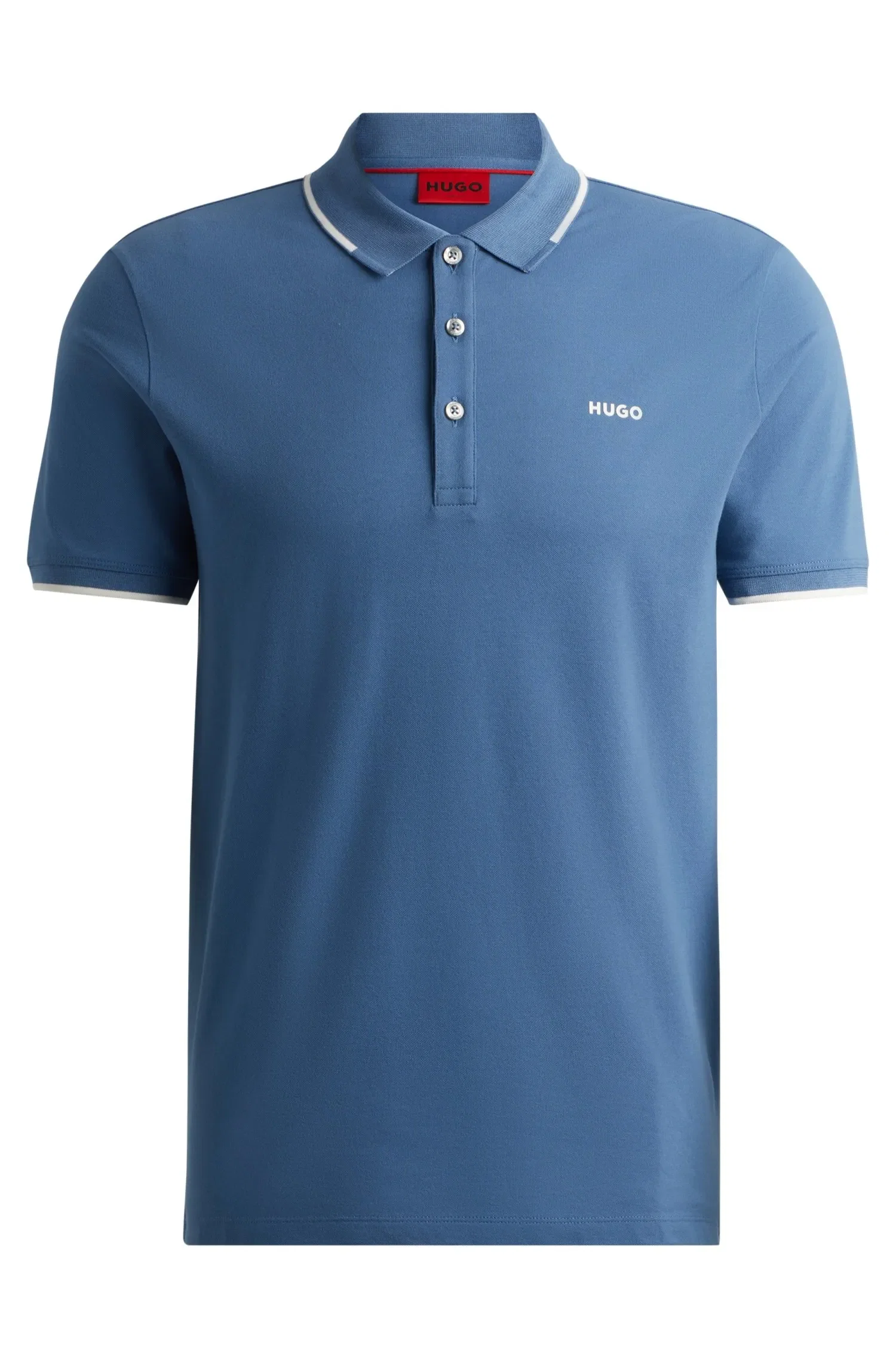 Polo Slim Fit De Algodão Elástico Com Logo Estampado — imagem 1