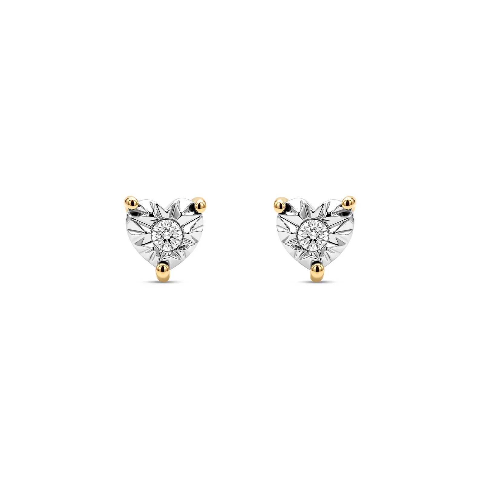 Brinco Solitário Illusion Coração em Ouro Amarelo 18k com 0,040ct de Diamante