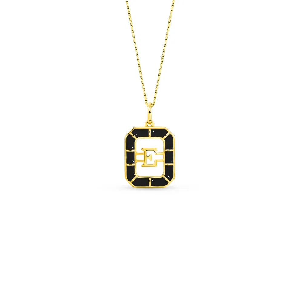 Pingente Alfabeto Letra E em Ouro Amarelo 18k com Esmalte, 14mm