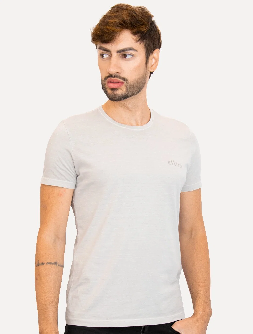 Camiseta Ellus Masculina Cotton Fine Grunge Gothic Classic Cinza Claro