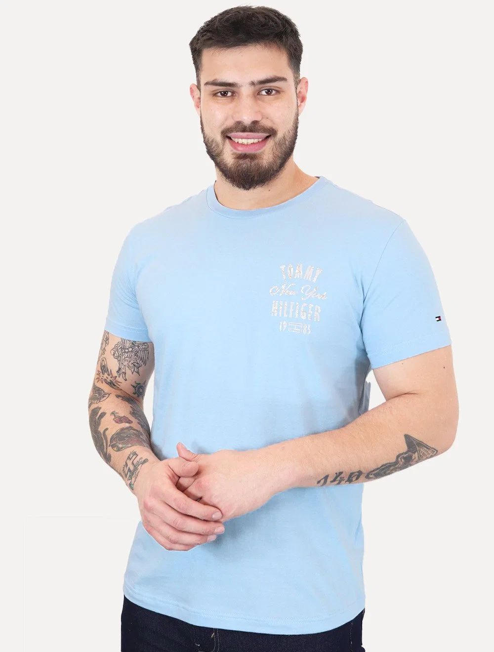 Camiseta Tommy Hilfiger Masculina Inverse Climate Tee Logo Azul Claro — imagem 1