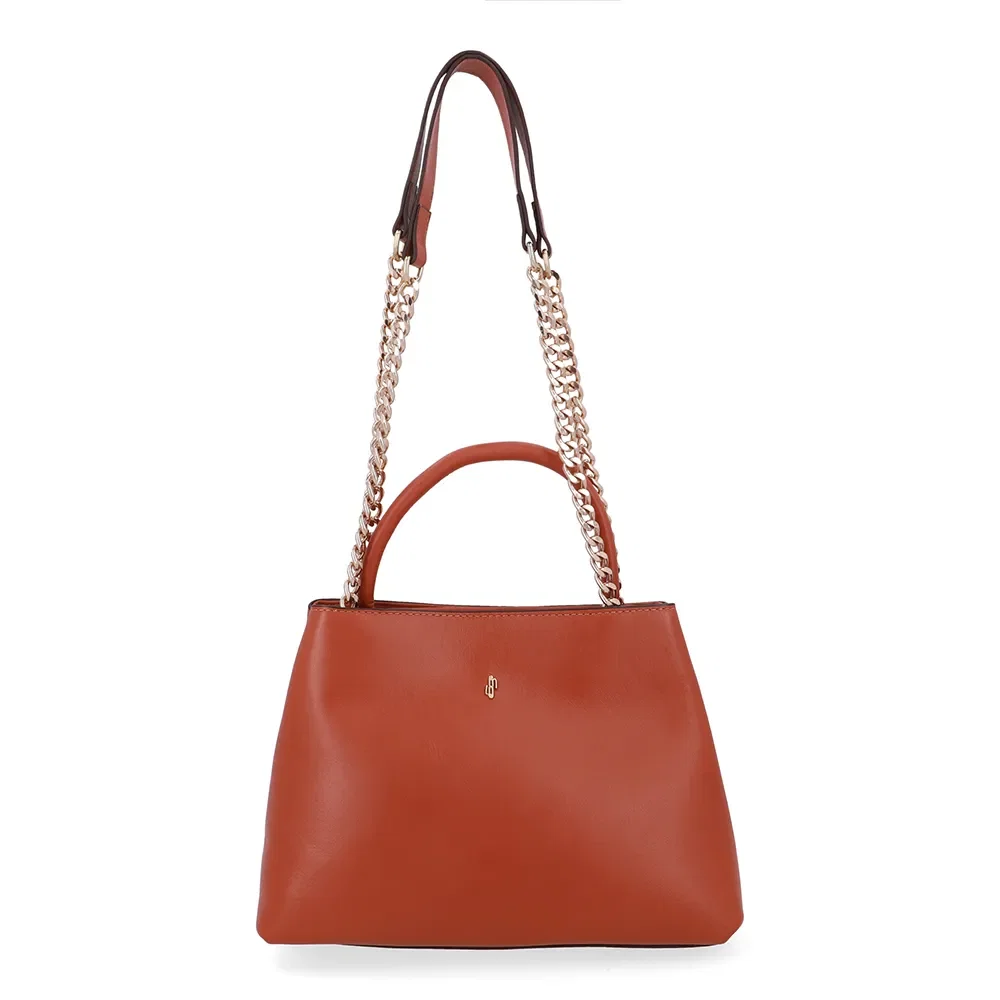 Bolsa Tote Couro Marrom Detalhe Corrente — imagem 1