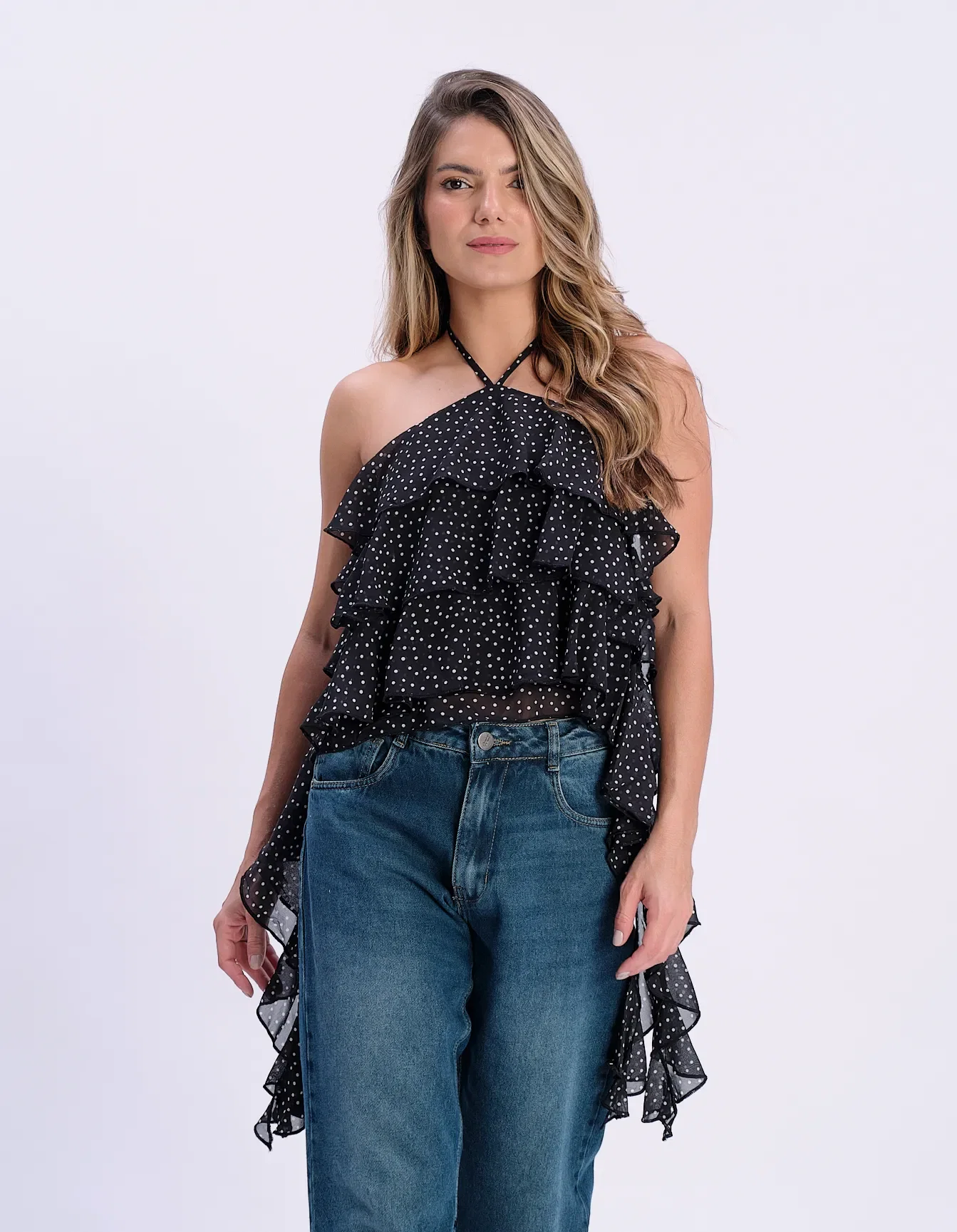 Blusa Poá Babados Pontas - Preto — imagem 1