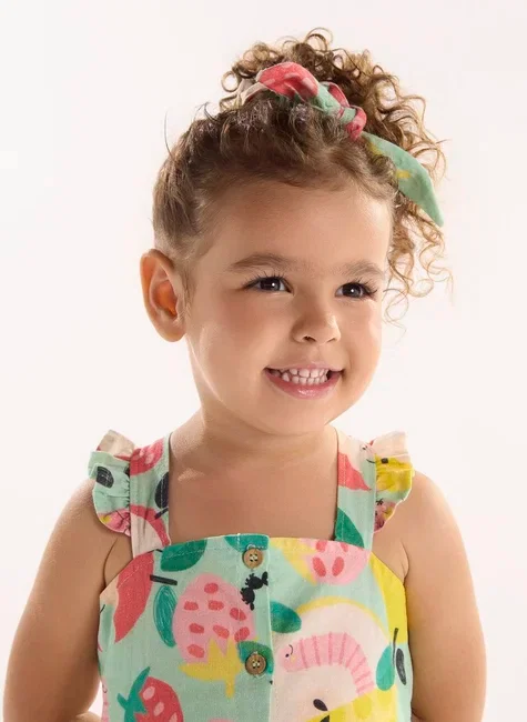 Amarrador de Cabelo Pomar Feliz Infantil em Viscolinho Verde | Três e Já