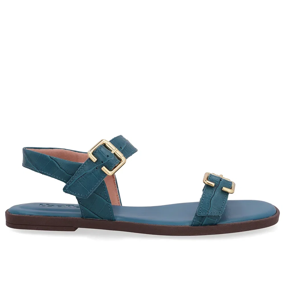 Sandália Couro Croco Azul Detalhe Fivela — imagem 1