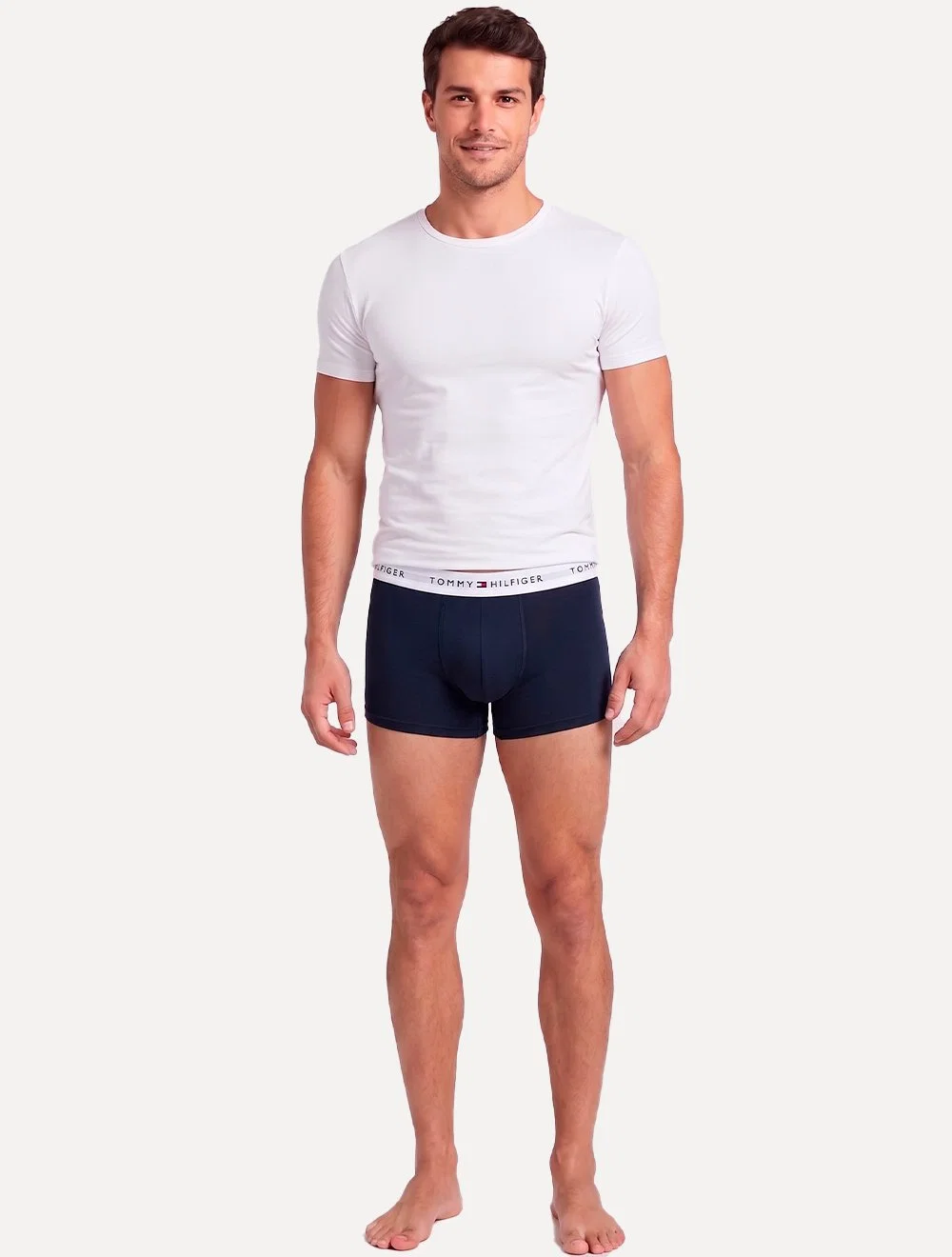 Cueca Tommy Hilfiger Masculina Cotton Stretch Trunk Vermelha Marinho e Branca Pack 3UN