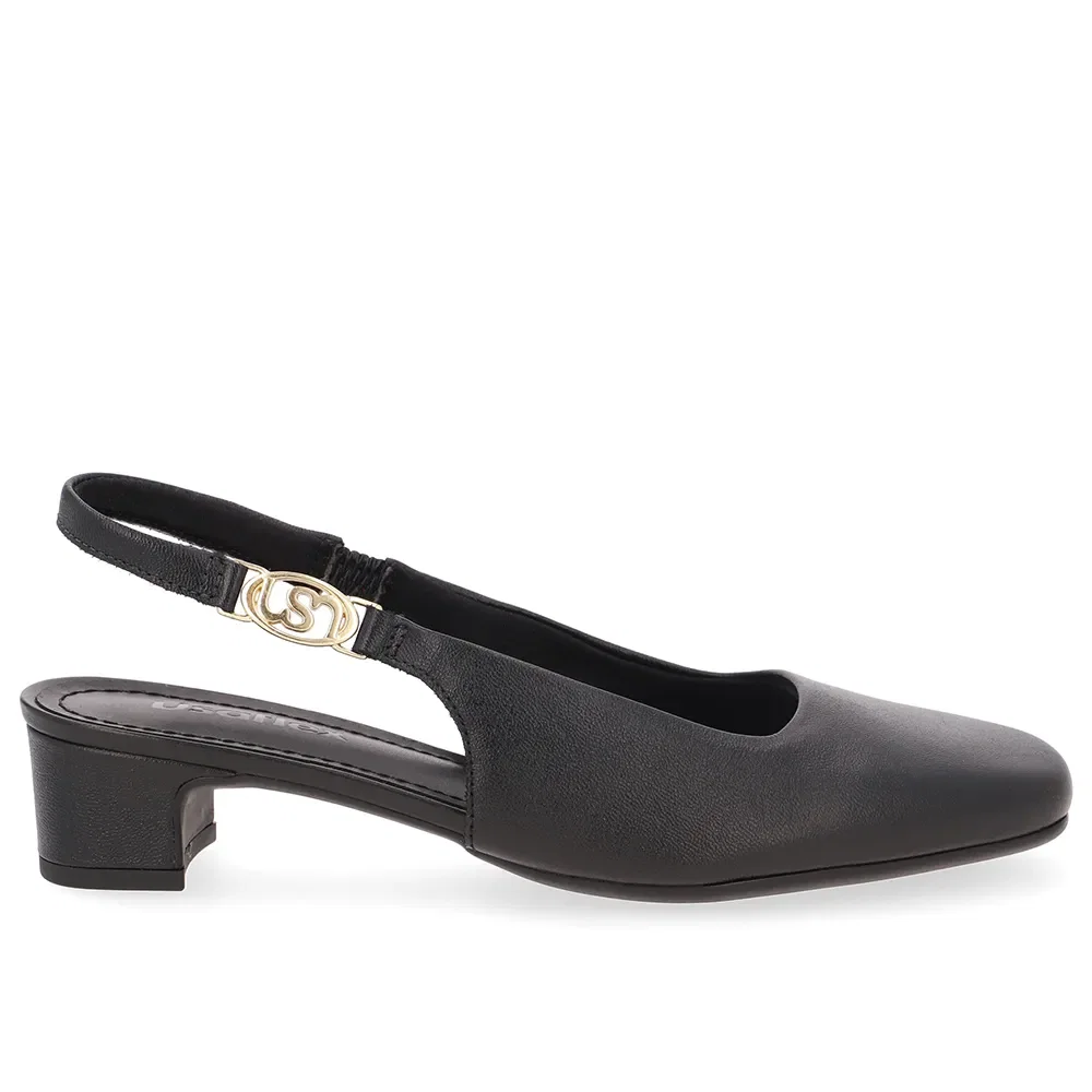 Slingback Preto Salto Bloco Couro