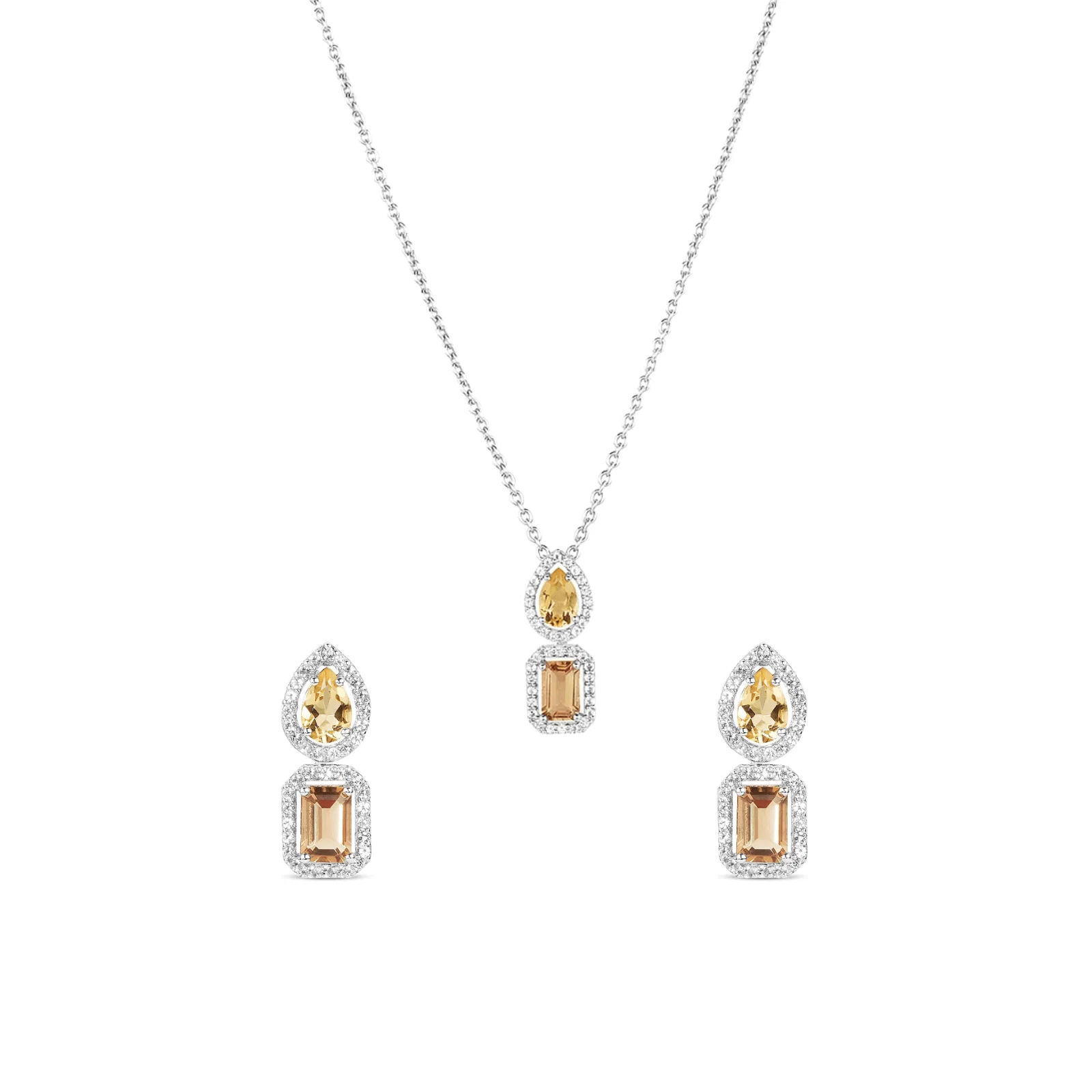 Conjunto Ginger Colar + Brinco em Prata 925 com Citrino, Quartzo Fumê e Topázios Incolores