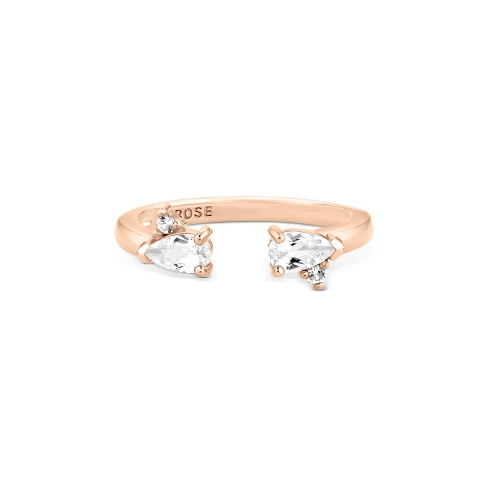 Anel Life Luna Aberto em Liga Rosé com Banho de Ouro Rosé 18k e Topázios Incolores