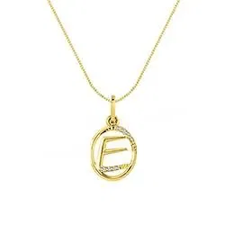 Pingente Letra E Ouro Amarelo e Diamantes, 15mm
