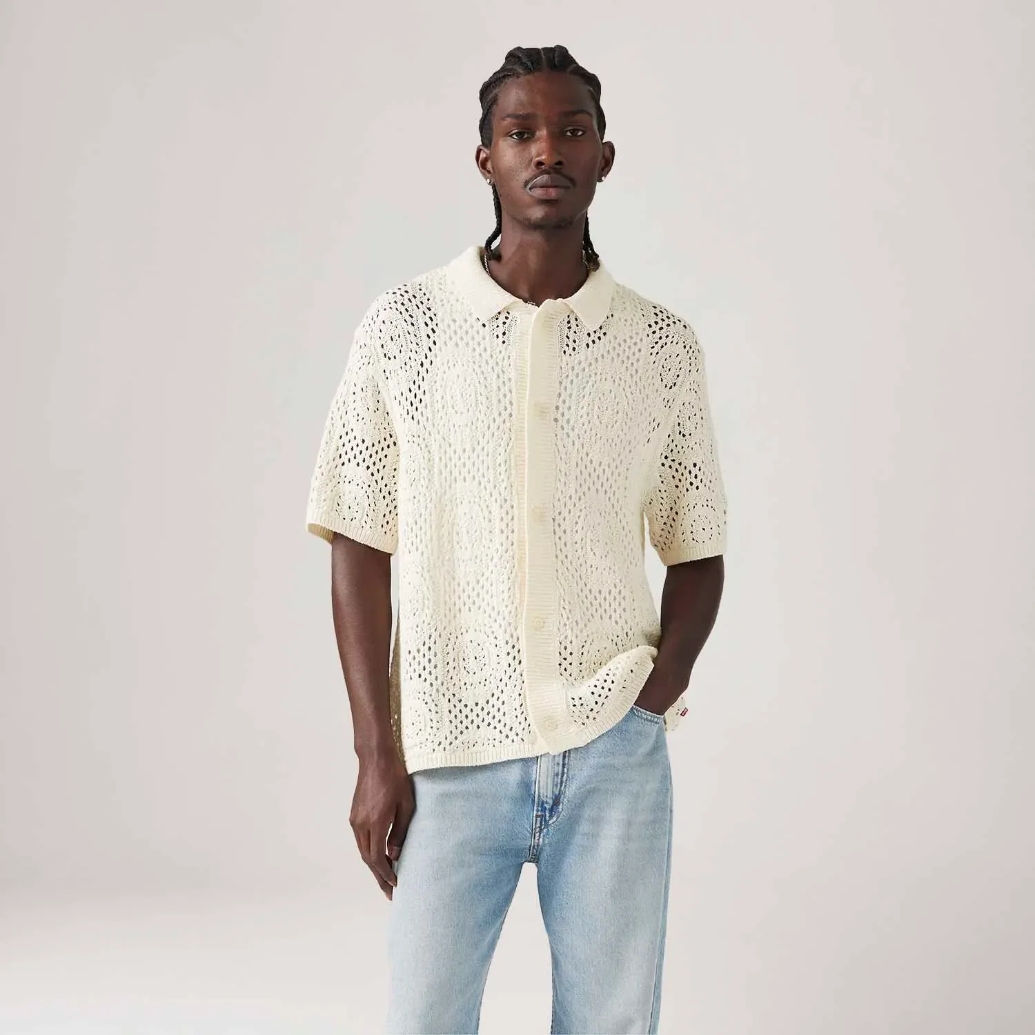 Camisa Levi's® Sweater Camp Shirt Tricot Off White Manga Curta — imagem 1