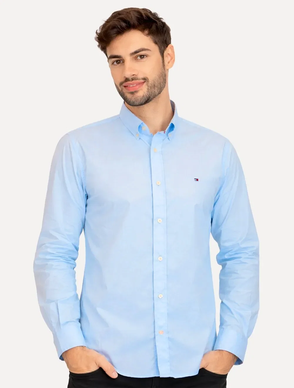 Camisa Tommy Hilfiger Masculina Regular Core Flex Poplin Azul Médio — imagem 1