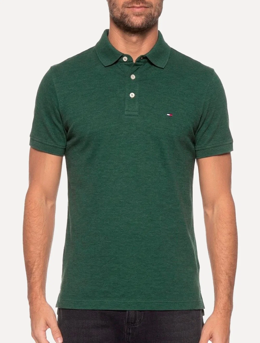 Camisa Polo Tommy Hilfiger Masculina Slim Piquet 1985 Verde Folha — imagem 1