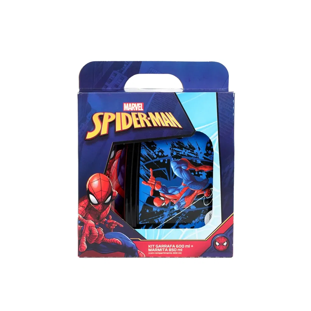 Kit Garrafa + Pote Homem Aranha Preto