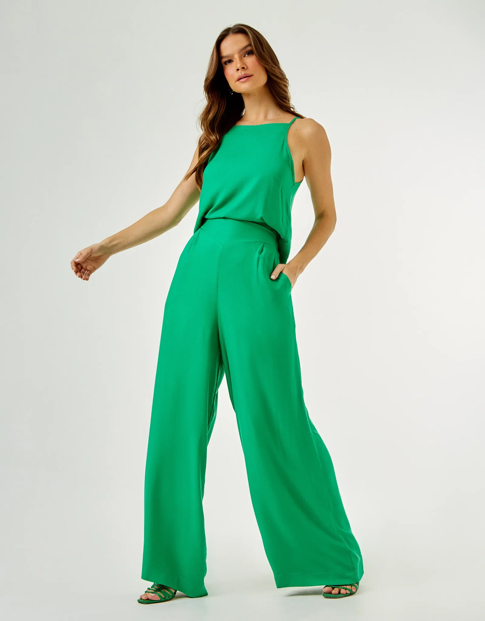 Calça Pantalona Pala Geométrica - Verde Bandeira — imagem 1