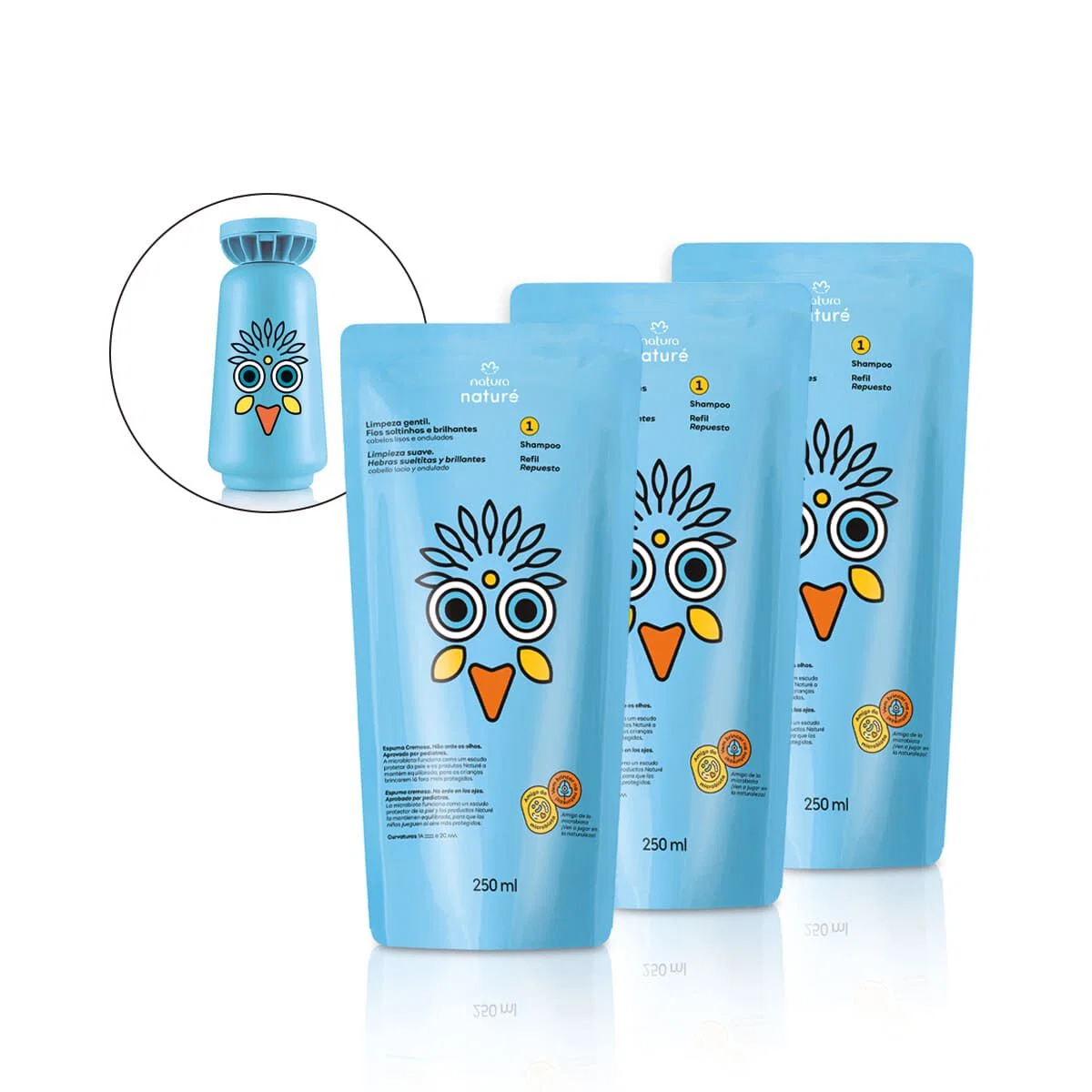 Kit Refil Shampoo para Cabelos Lisos e Ondulados Naturé (3 unidades)