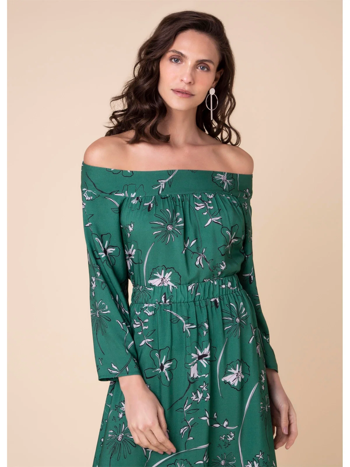 Blusa Ombro a Ombro Flower Estamp. Verde Escuro