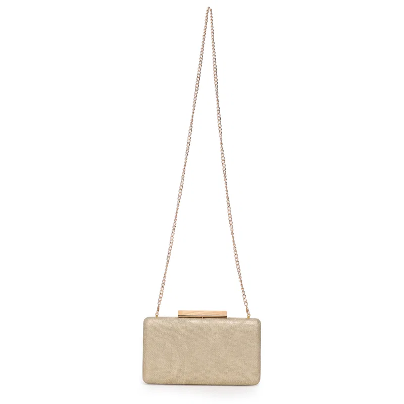 Clutch Media Com Fecho Madeira E Alca Longa Corrente