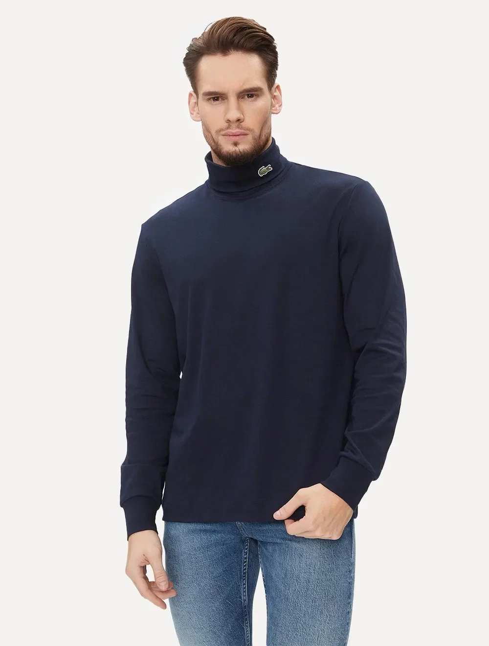 Blusa Lacoste Masculina Gola Alta Neck Logo Azul Marinho