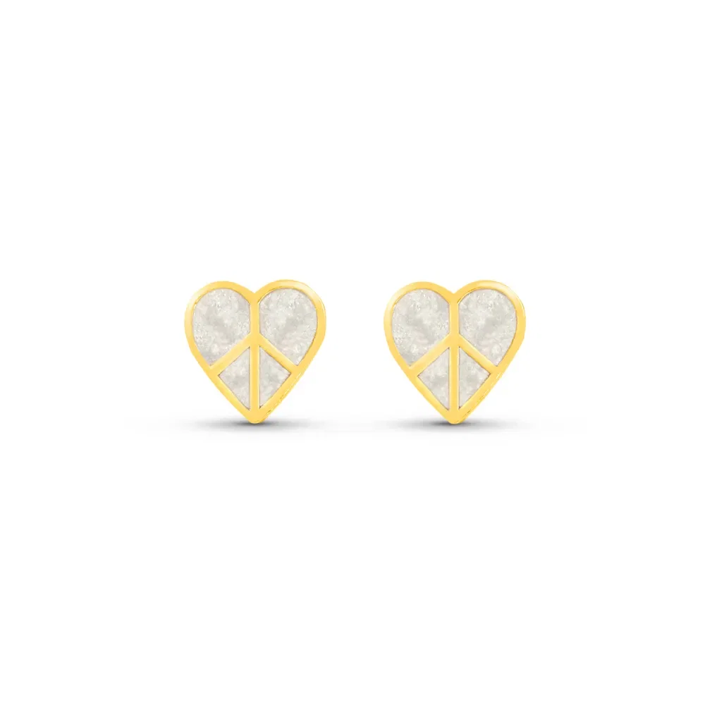 Brinco Life Coração Paz e Amor Prata Banho Ouro Amarelo