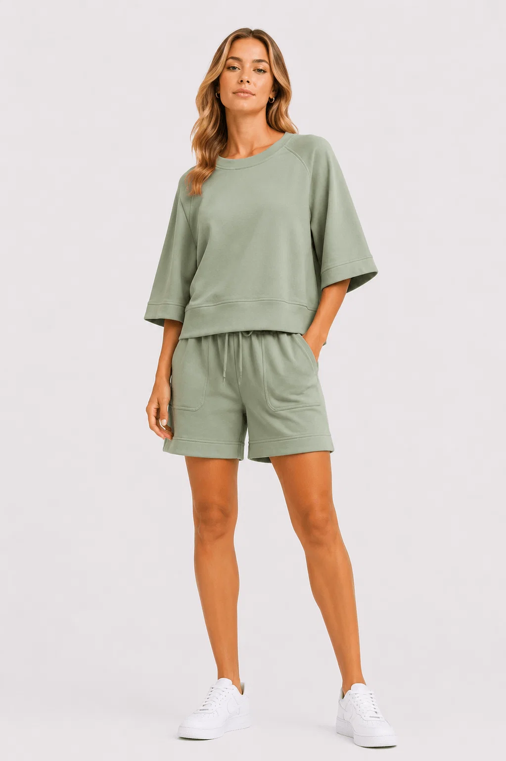 Blusa Manga Curta Barra Recortes - Verde — imagem 1