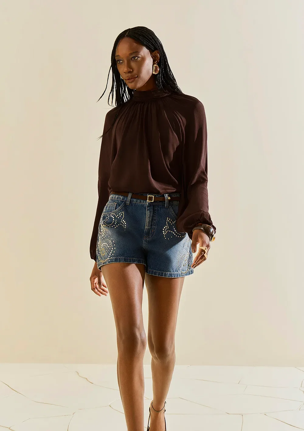 Shorts Morena Rosa Reto Média Azul — imagem 1
