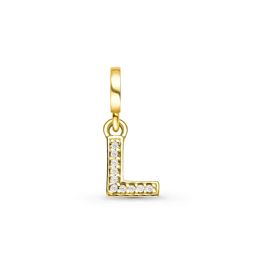 Pingente Life Letra L em Prata 925 com Banho de Ouro Amarelo 18k e Pedras Incolores — imagem 1