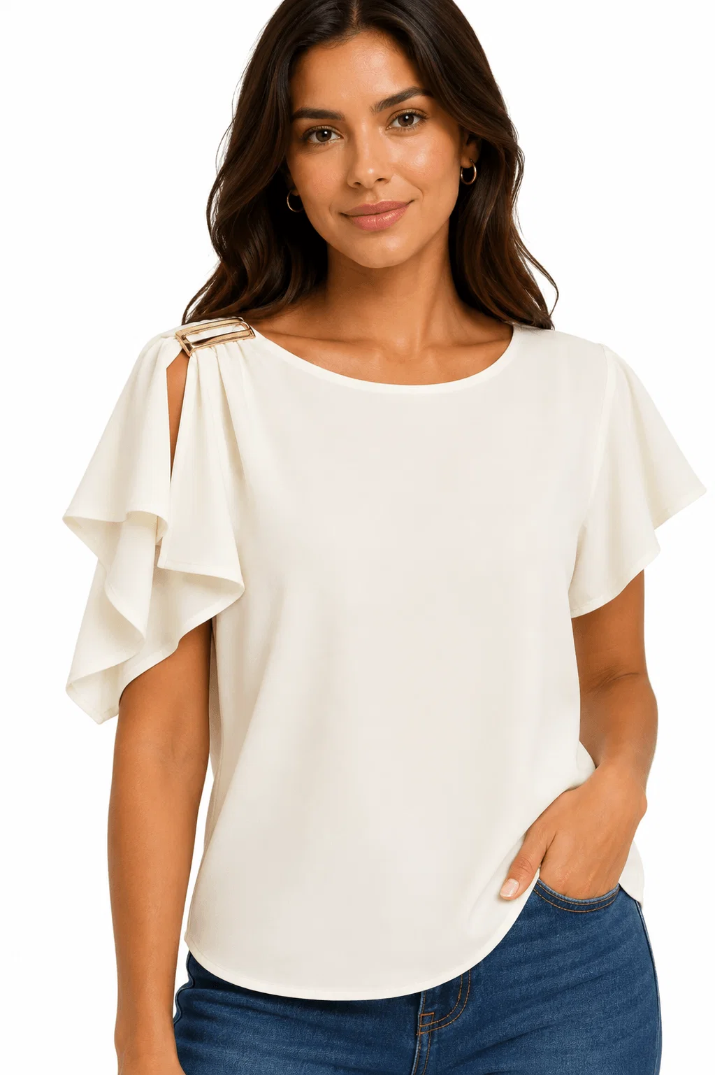 Blusa Manga Ampla Detalhe Ombro - Off White — imagem 1