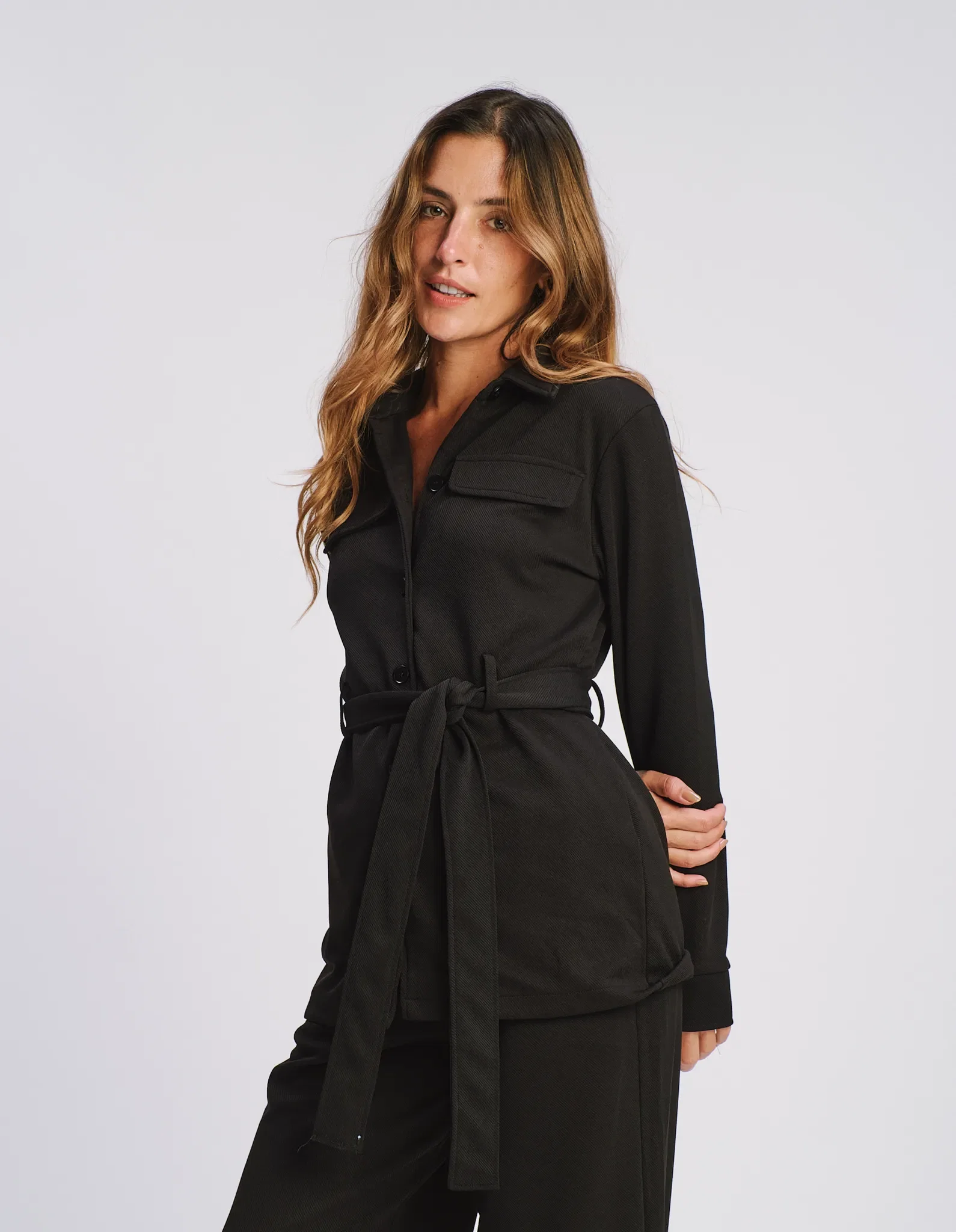 Parka Botões Detalhe Faixa - Preto