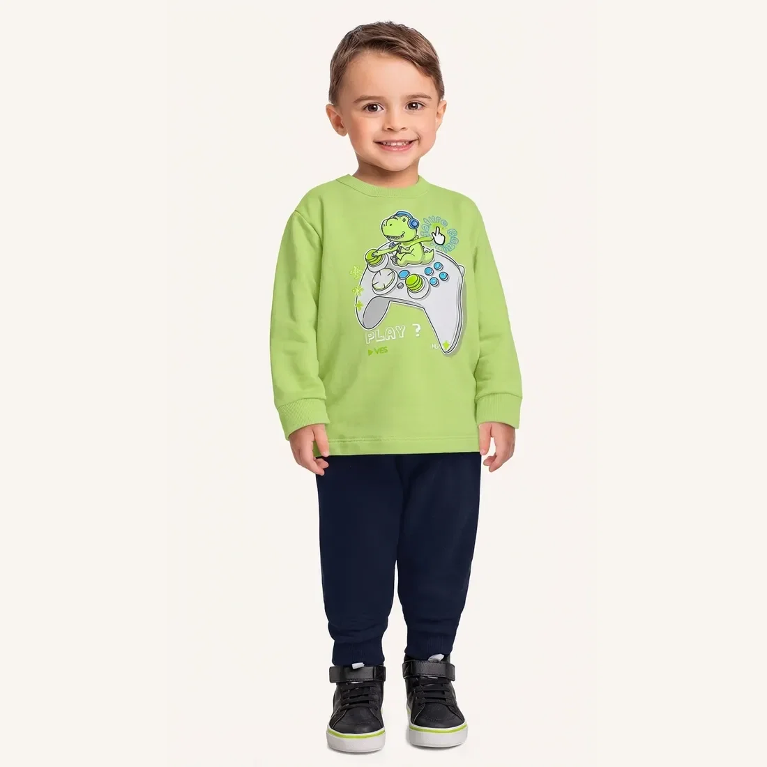 Conjunto blusão e calça em moletom play dino