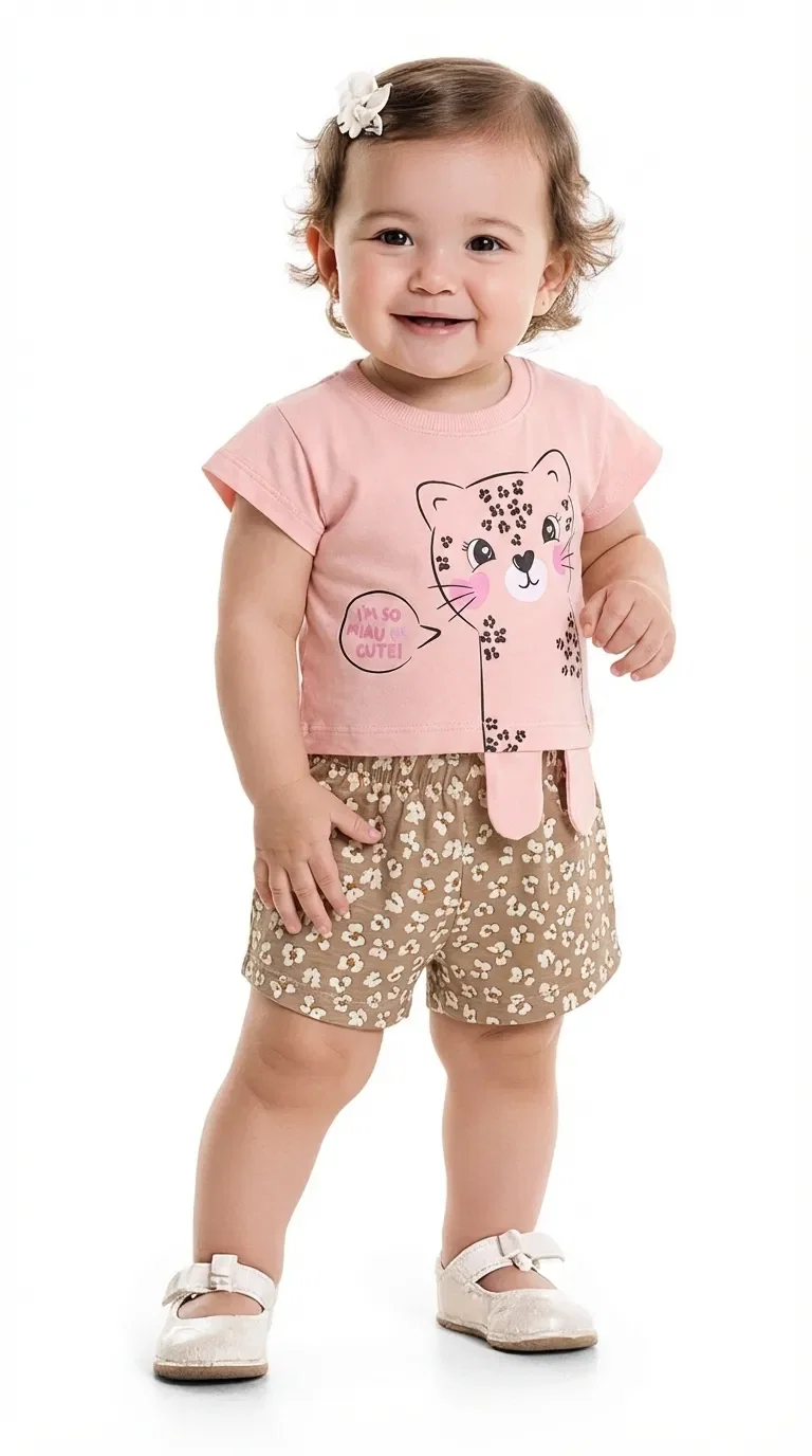Conjunto blusa em meia malha e short em malha florence oncinha — imagem 1