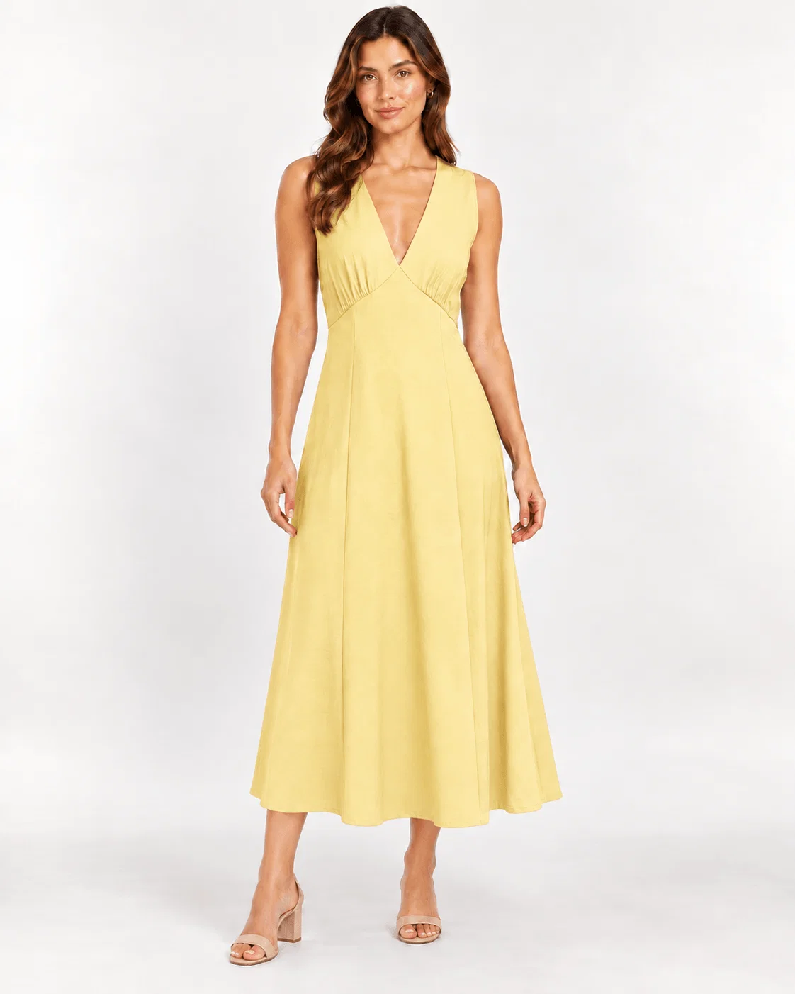 Vestido Midi Decote v - Amarelo — imagem 1