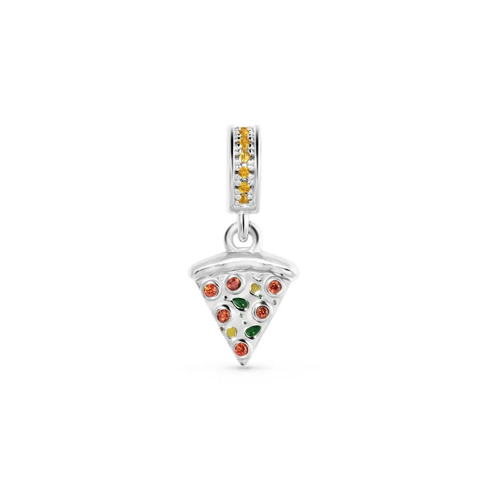 Pingente Life Food Pizza em Prata 925 com Pedras Vinho, Amarelas e Esmalte — imagem 1