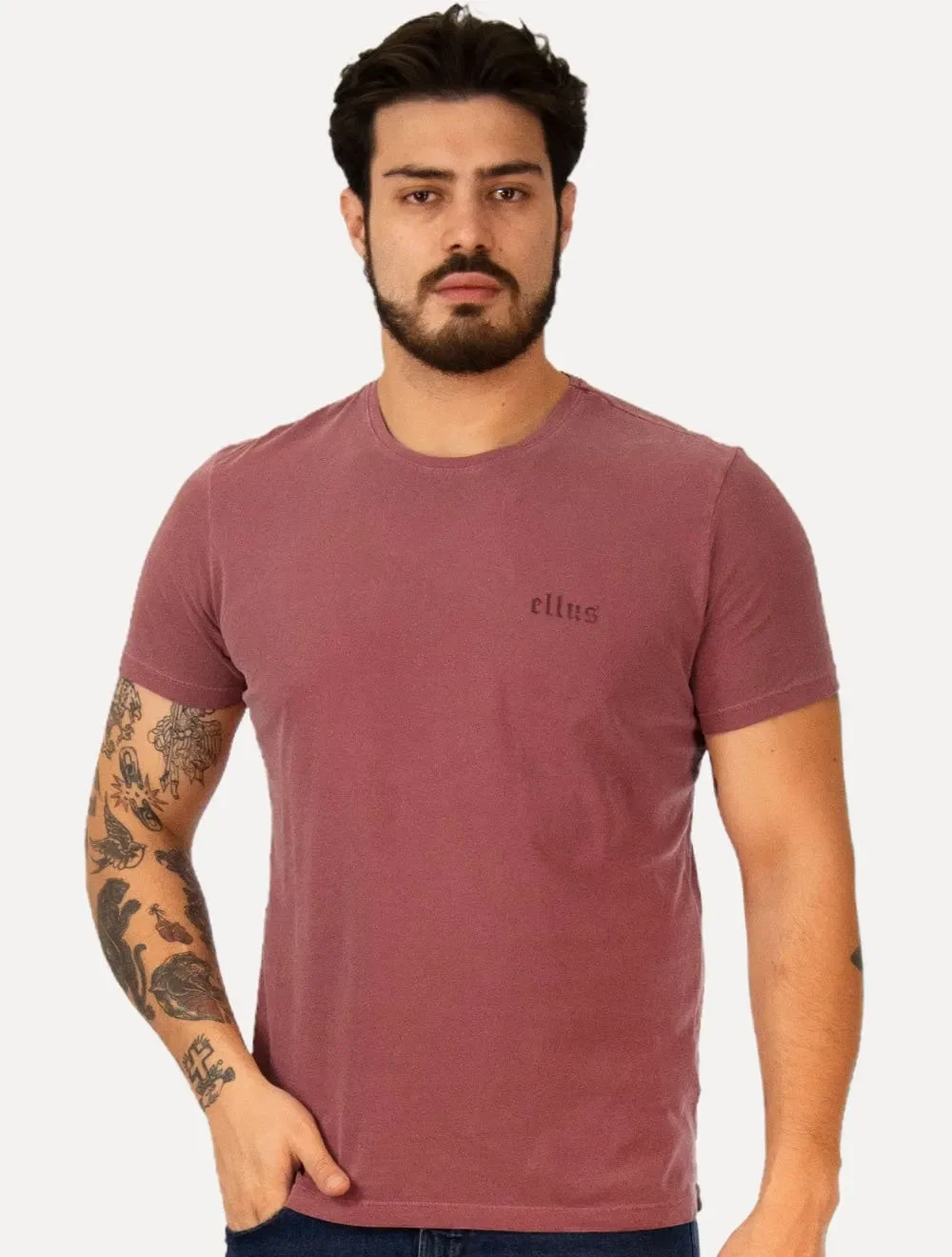 Camiseta Ellus Masculina Cotton Fine Grunge Gothic Classic Vermelho Mescla
