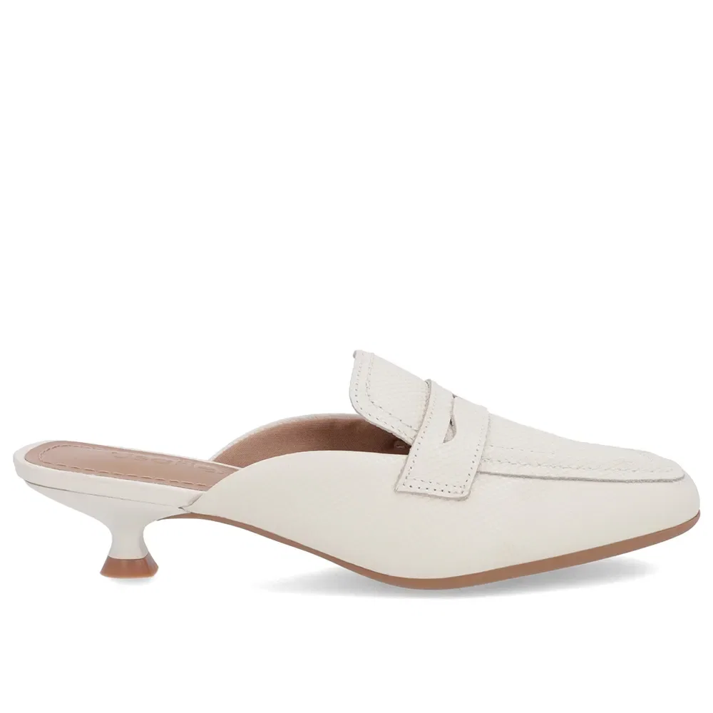 Mule Branca Marfim Couro Salto Kitten — imagem 1