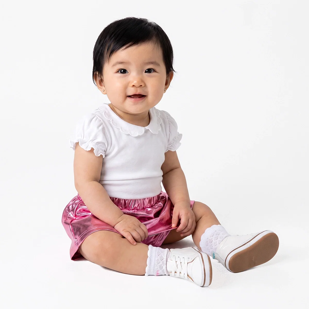Shorts Saia Bebê Rosa Malha Lamê Tip Top