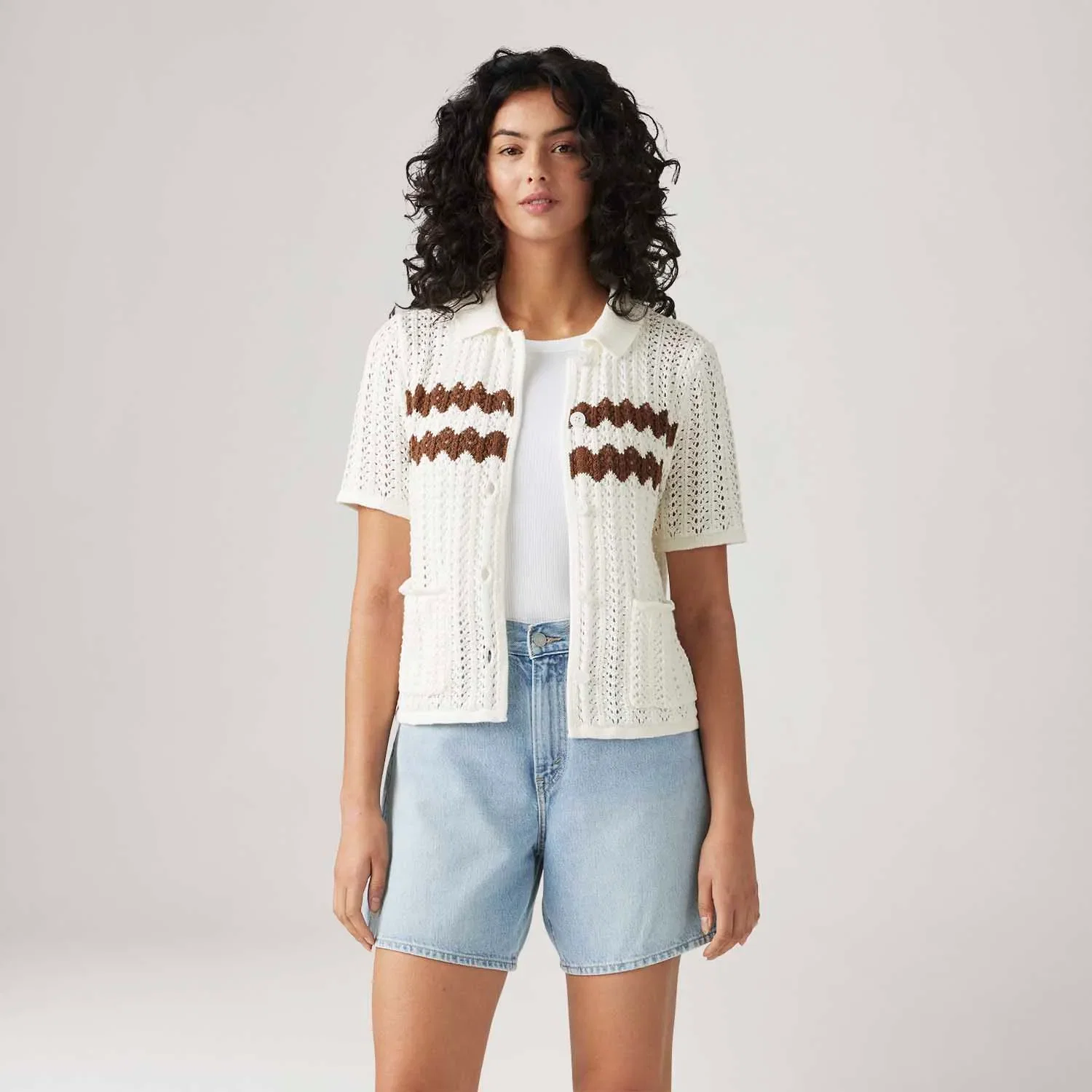 Camisa Levi's® Sunset Crochet Off White Manga Curta — imagem 1