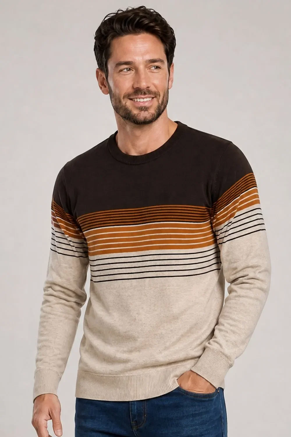 Suéter Masculino Listrado Polo Wear Marrom Claro