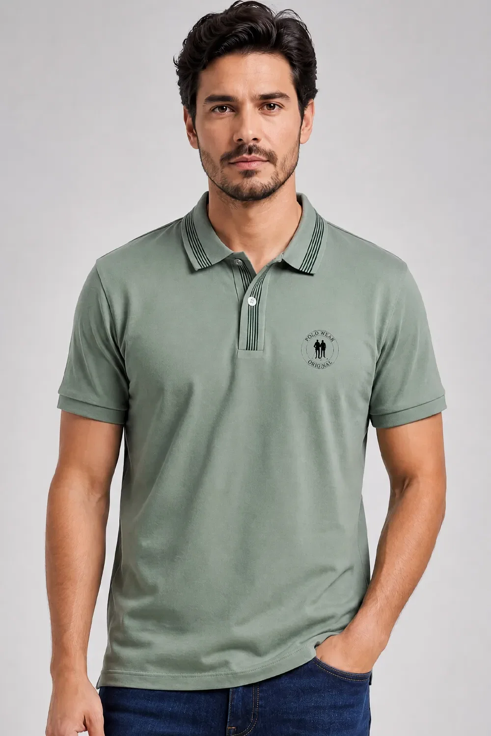 Polo Piquet Masculina Gola Friso Polo Wear Verde Médio