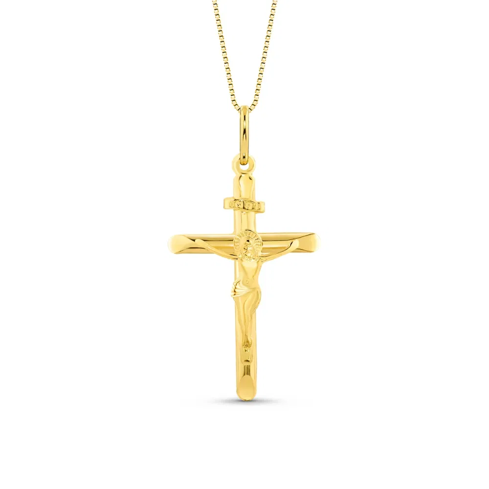 Pingente Cruz Jesus Cristo em Ouro Amarelo 18k, 38mm