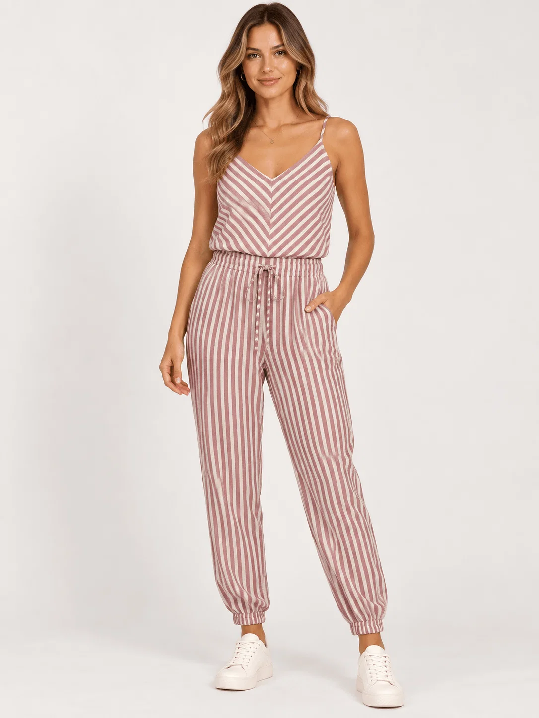 Calça Jogger Cós Elástico Listrado - Vermelho — imagem 1