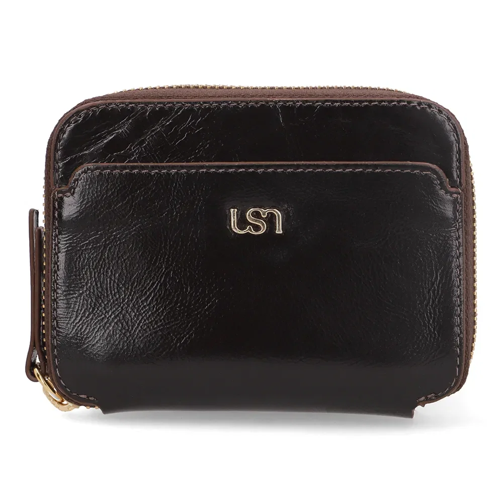 Carteira Couro Marrom Bolso Frontal — imagem 1