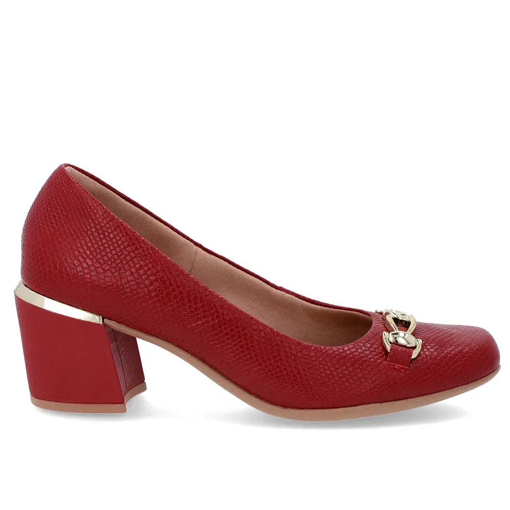 Scarpin Vermelho Couro Bico Quadrado Detalhe Salto — imagem 1