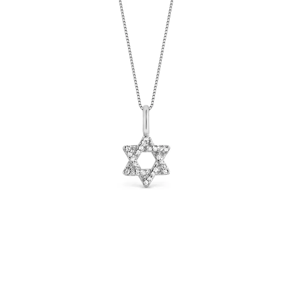 Pingente Medalha Estrela de Davi em Ouro Branco 18k com Diamantes, 16mm — imagem 1