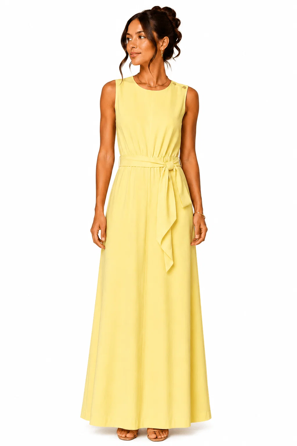Vestido Sem Manga Detalhe Botões - Amarelo