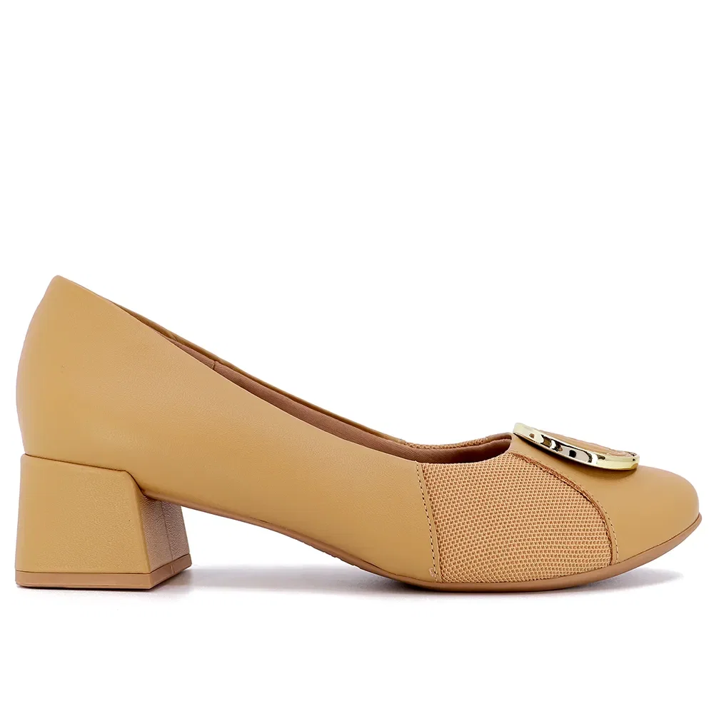 Scarpin Marrom Salto Bloco Couro Monograma — imagem 1